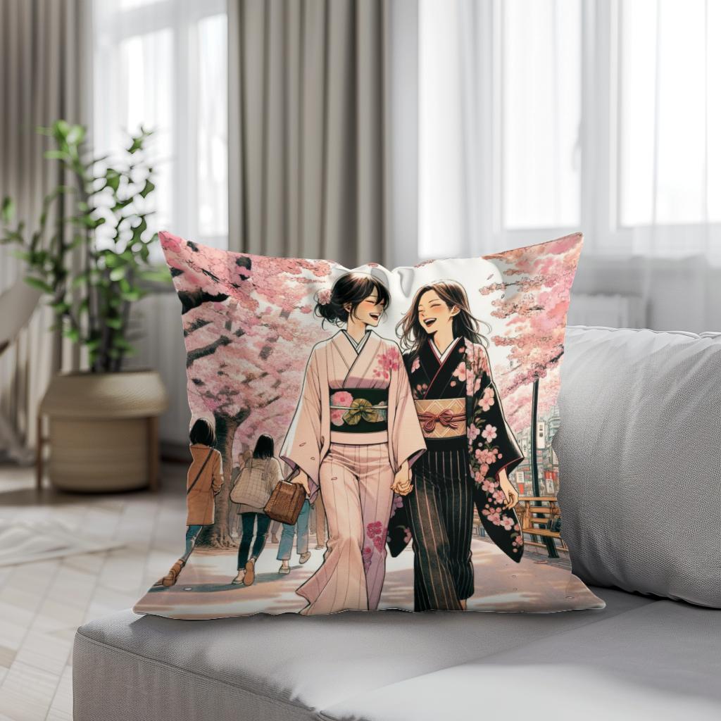 Sakura Friendship Stroll Cotton Cushion