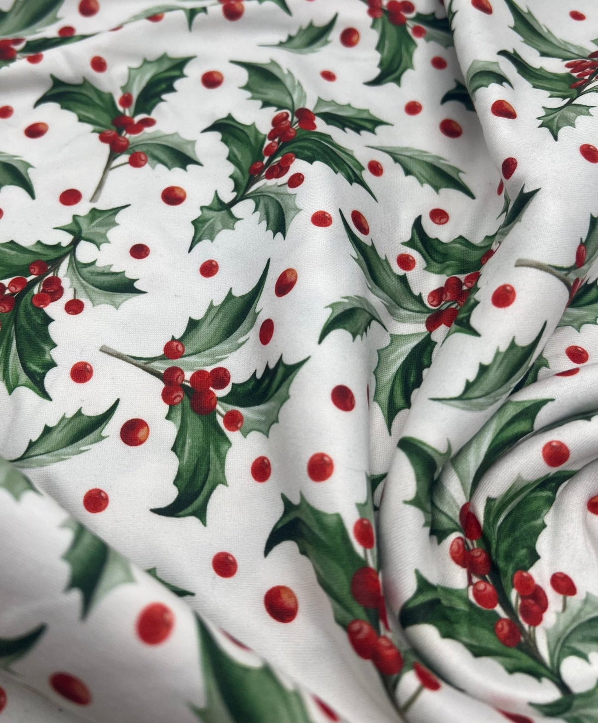 Holly Leaves Print Super Soft Spun Poly Stretch Fabric