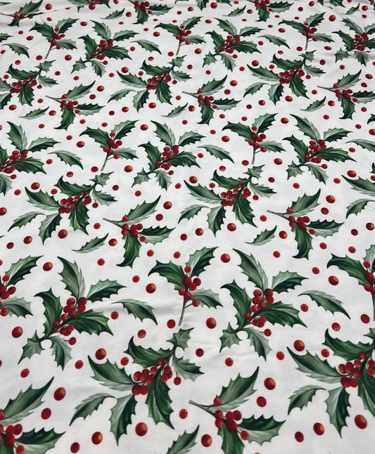 Holly Leaves Print Super Soft Spun Poly Stretch Fabric