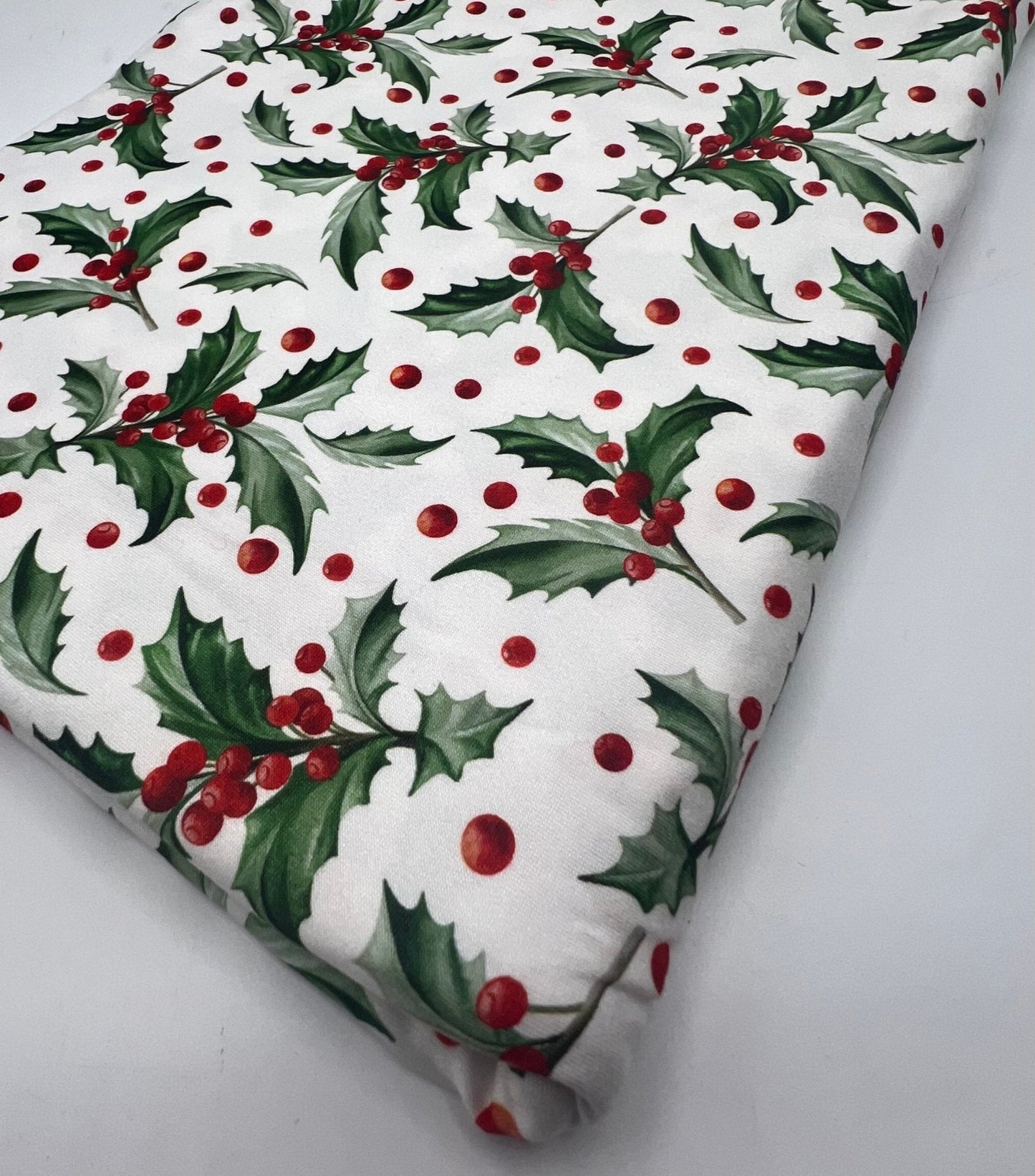Holly Leaves Print Super Soft Spun Poly Stretch Fabric