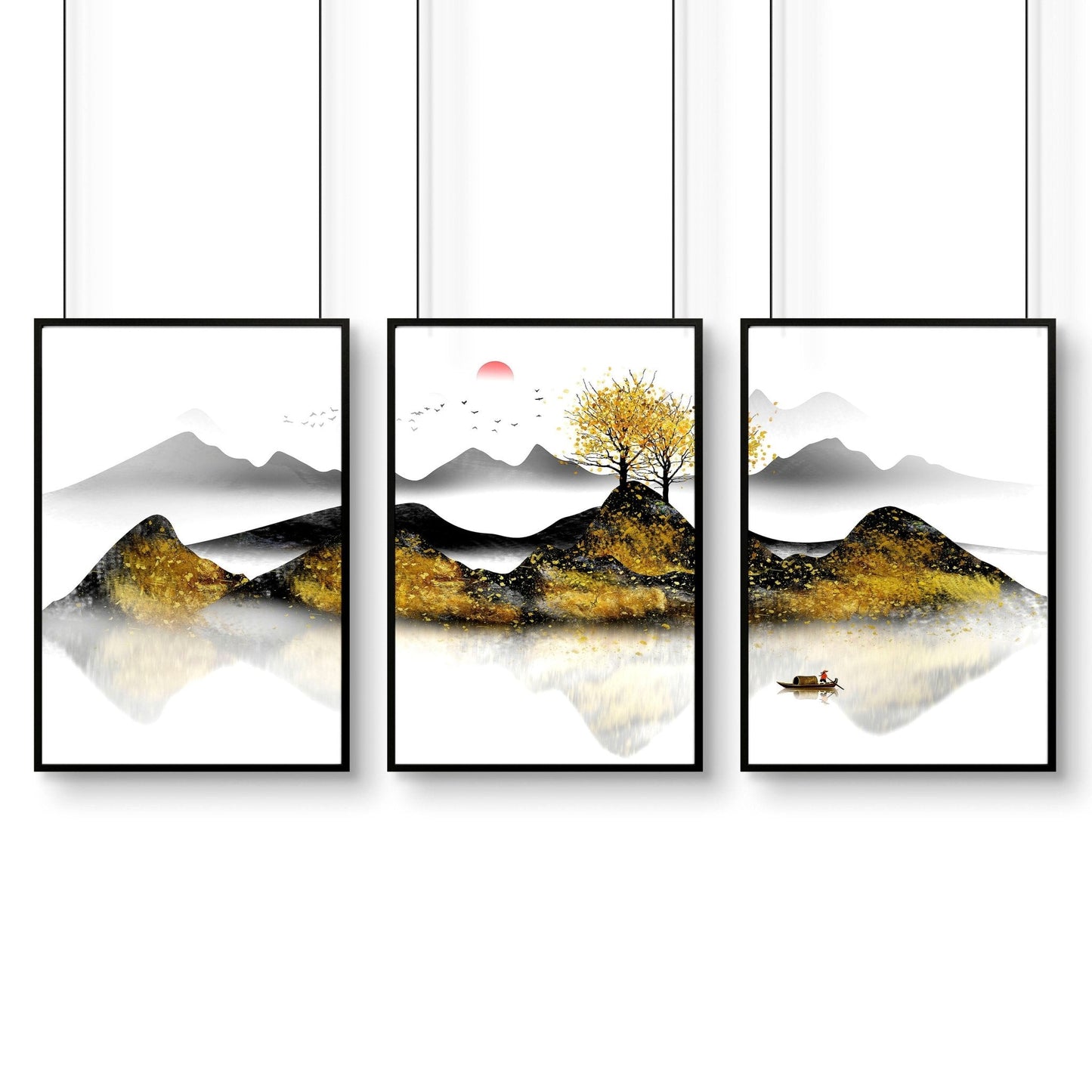 Home office decor ideas | set of 3 Japanese wall art
