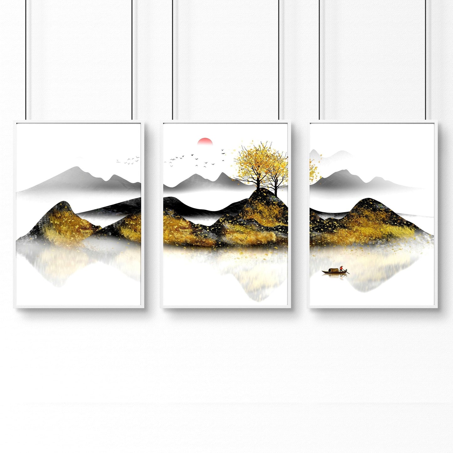 Home office decor ideas | set of 3 Japanese wall art