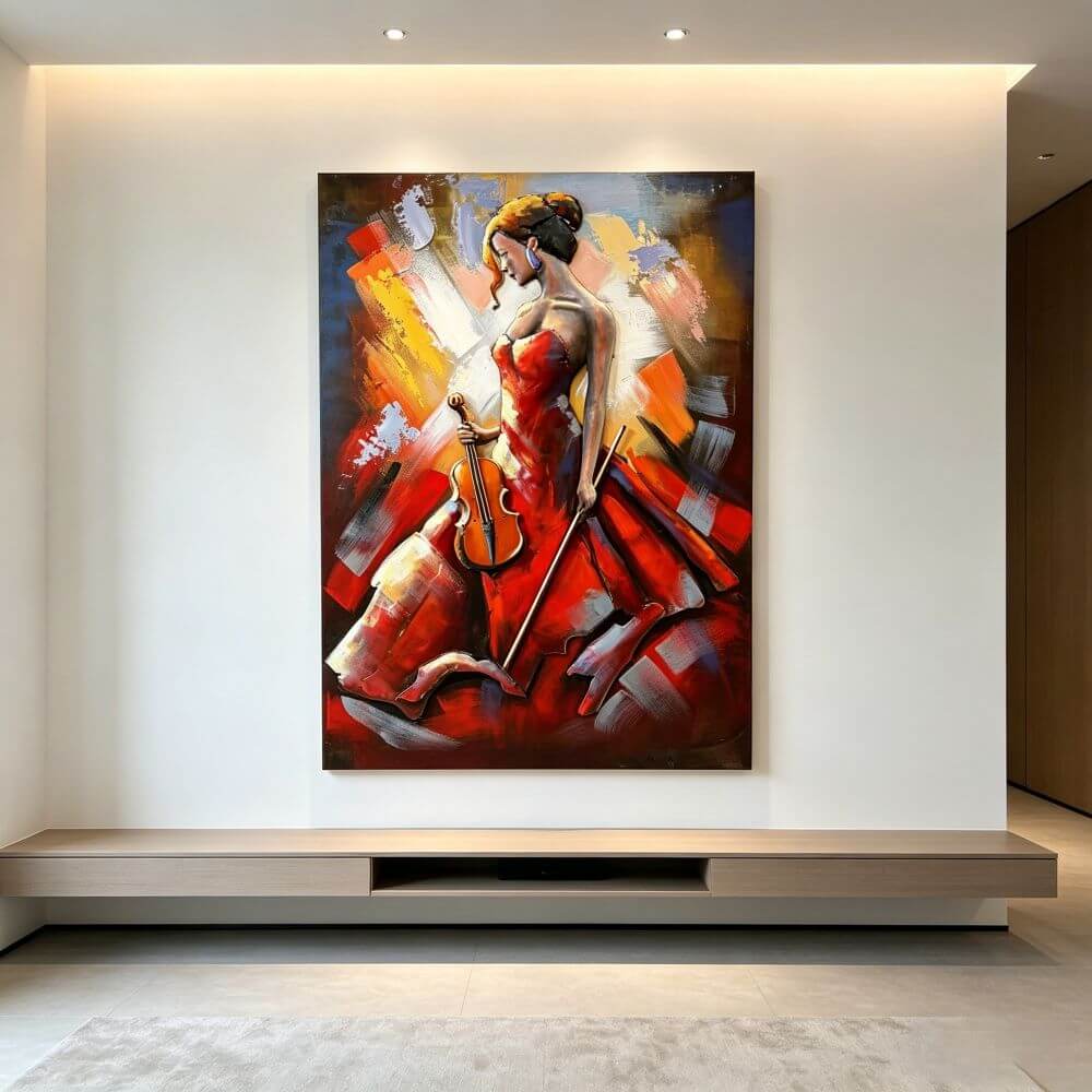 Handcrafted Elegant Woman with Cello 3D Metal Wall Art for Home & Office Decor