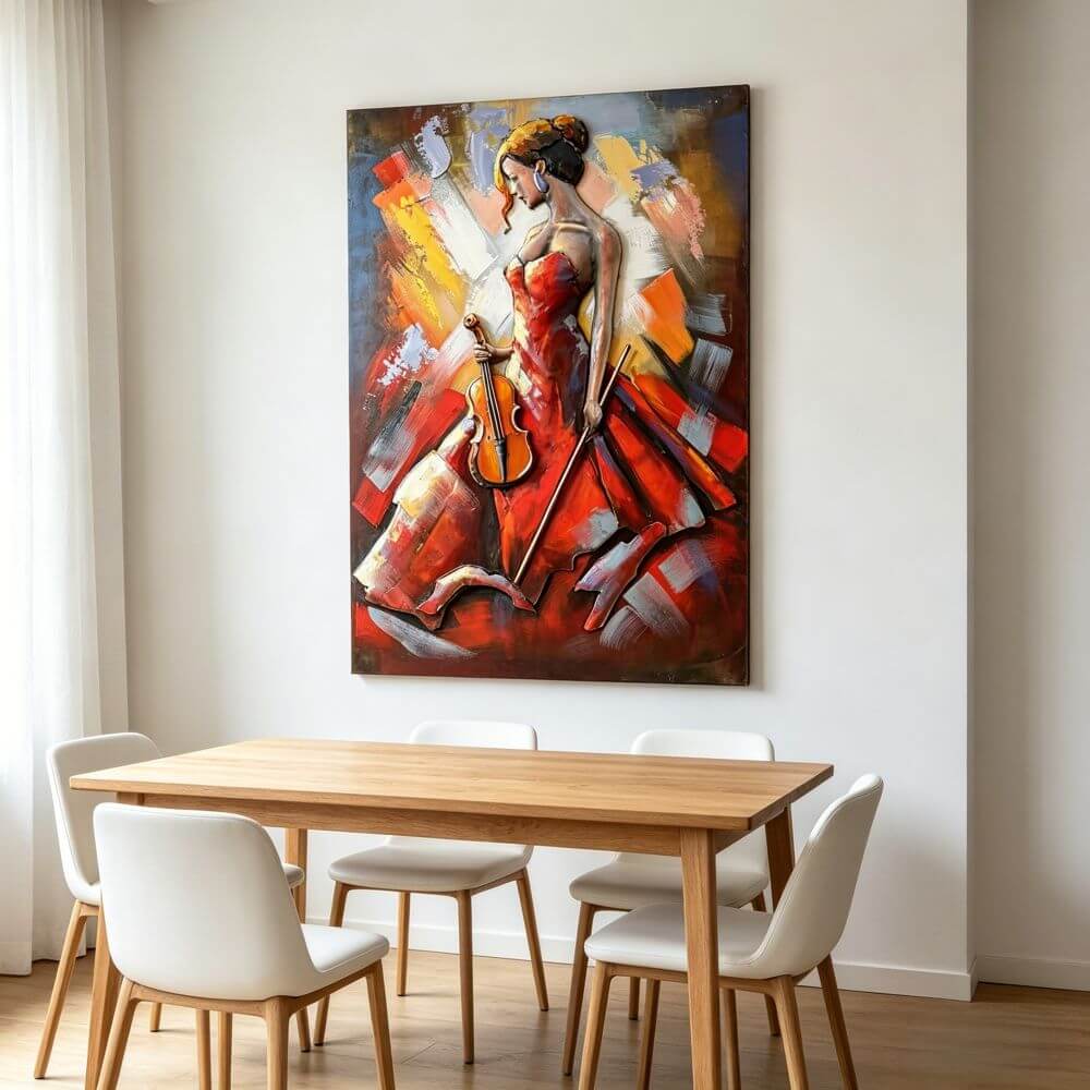 Handcrafted Elegant Woman with Cello 3D Metal Wall Art for Home & Office Decor