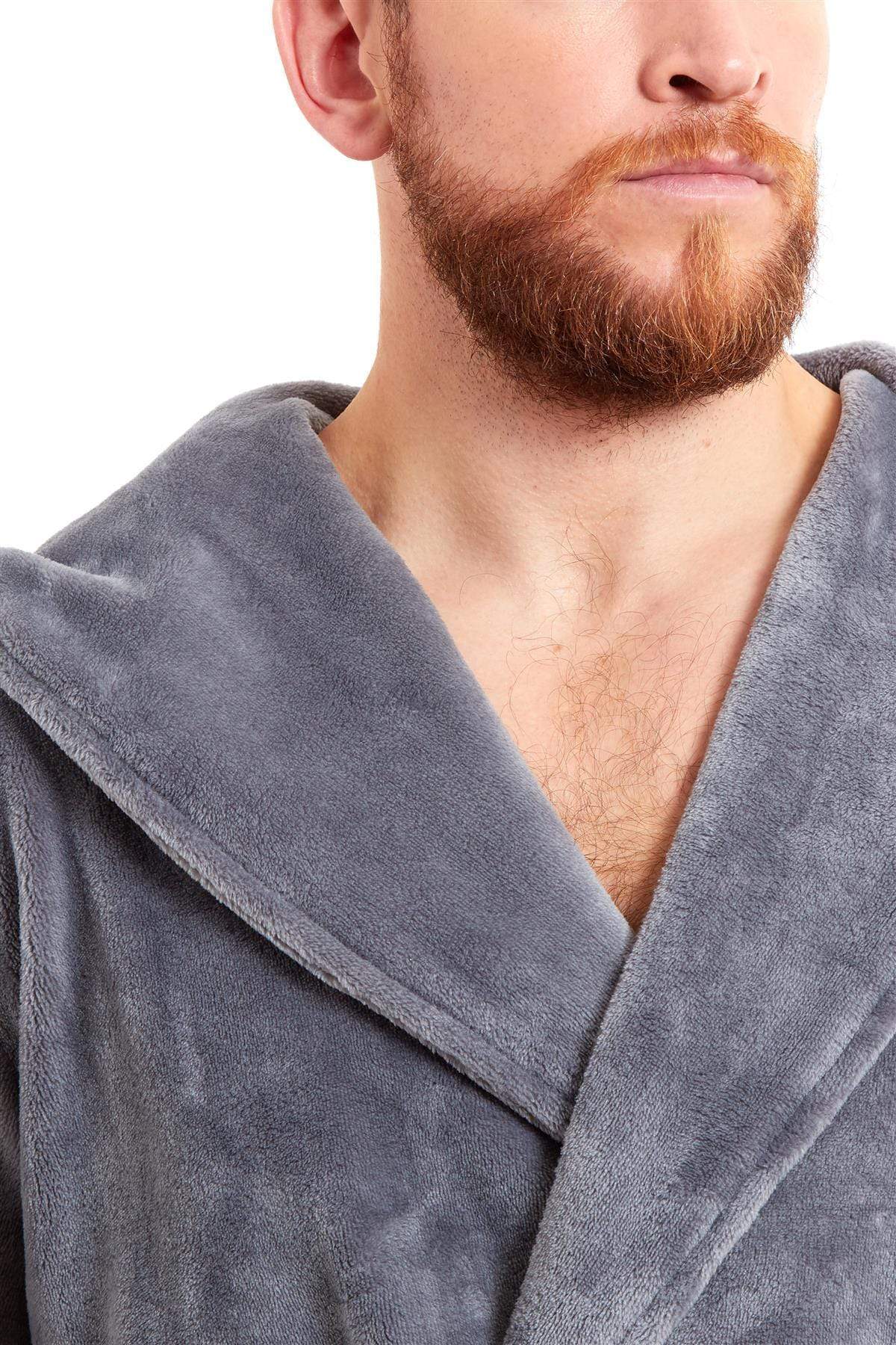 Hooded Ultra-Absorbing Plush Flannel Bathrobe for Men Soft Fleece Warm Dressing Gown Perfect for Home Hotel Gym Spa and Lounge in Stylish Colours by Daisy Dreamer