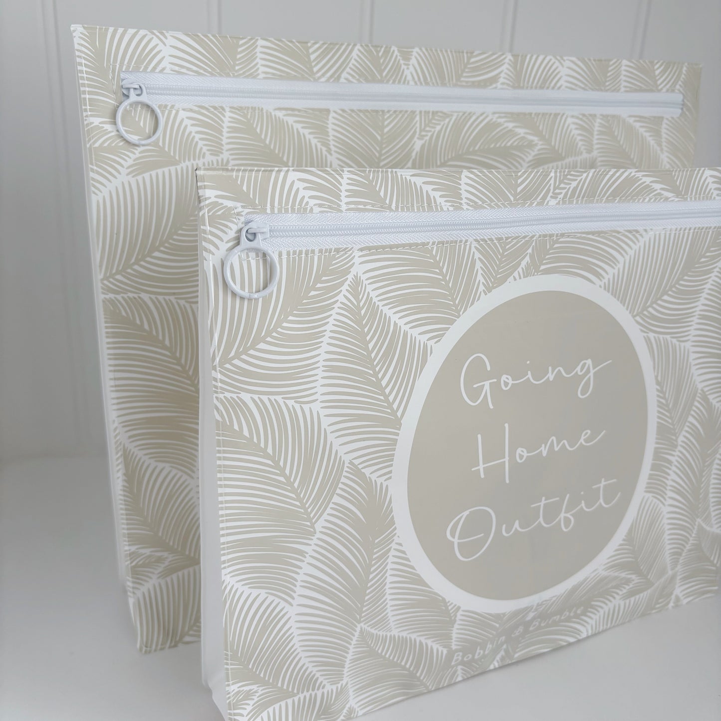 Hospital Bag Organiser Pouches - Unisex Beige Leaf Print