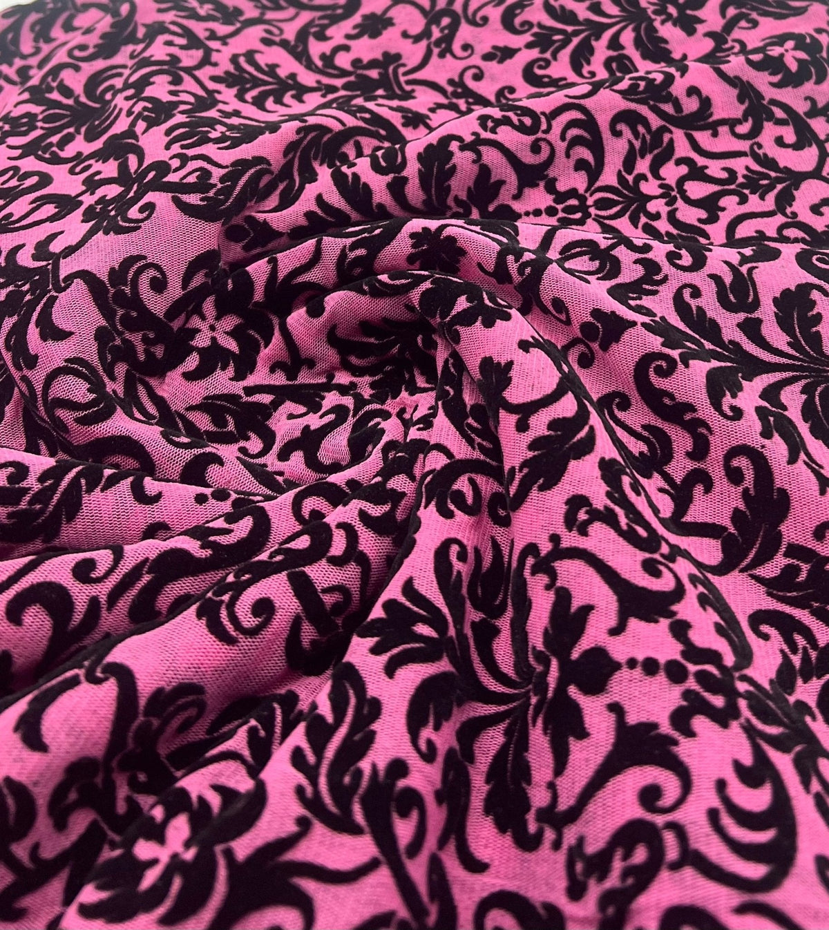 Hot Pink Embossed Flocked Mesh Fabric 2 Way Stretch