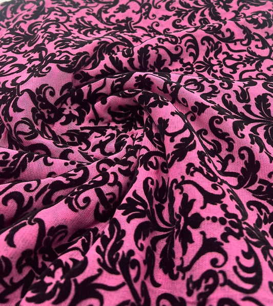 Hot Pink Embossed Flocked Mesh Fabric 2 Way Stretch