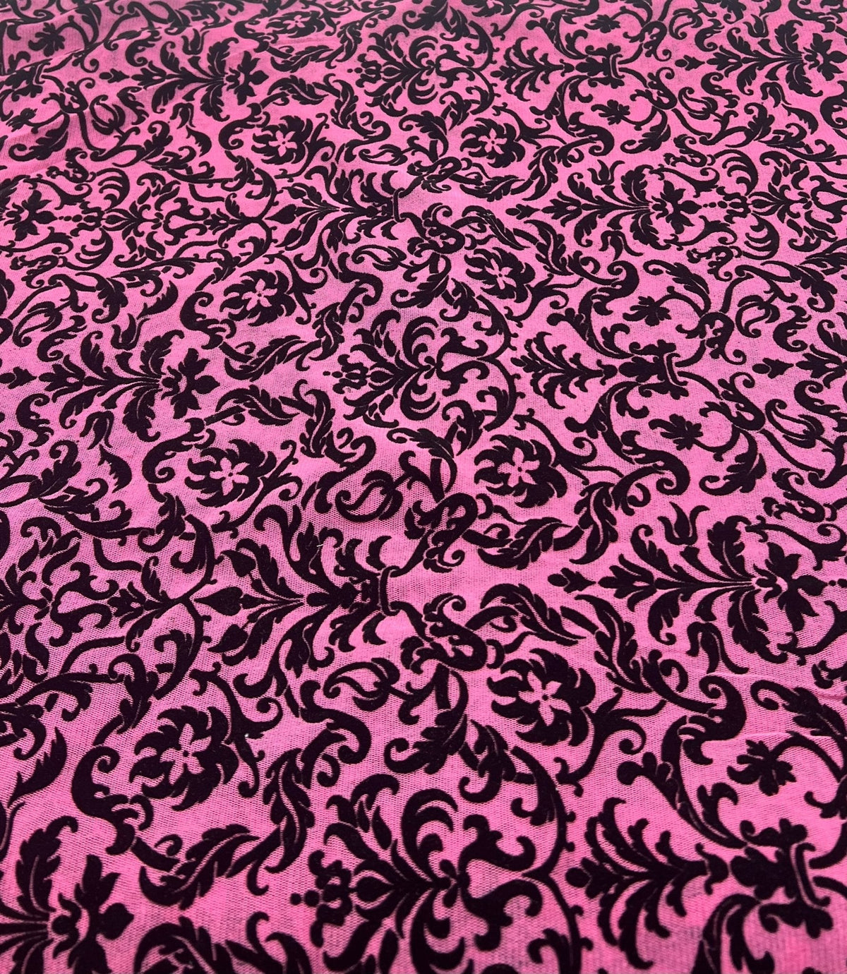 Hot Pink Embossed Flocked Mesh Fabric 2 Way Stretch