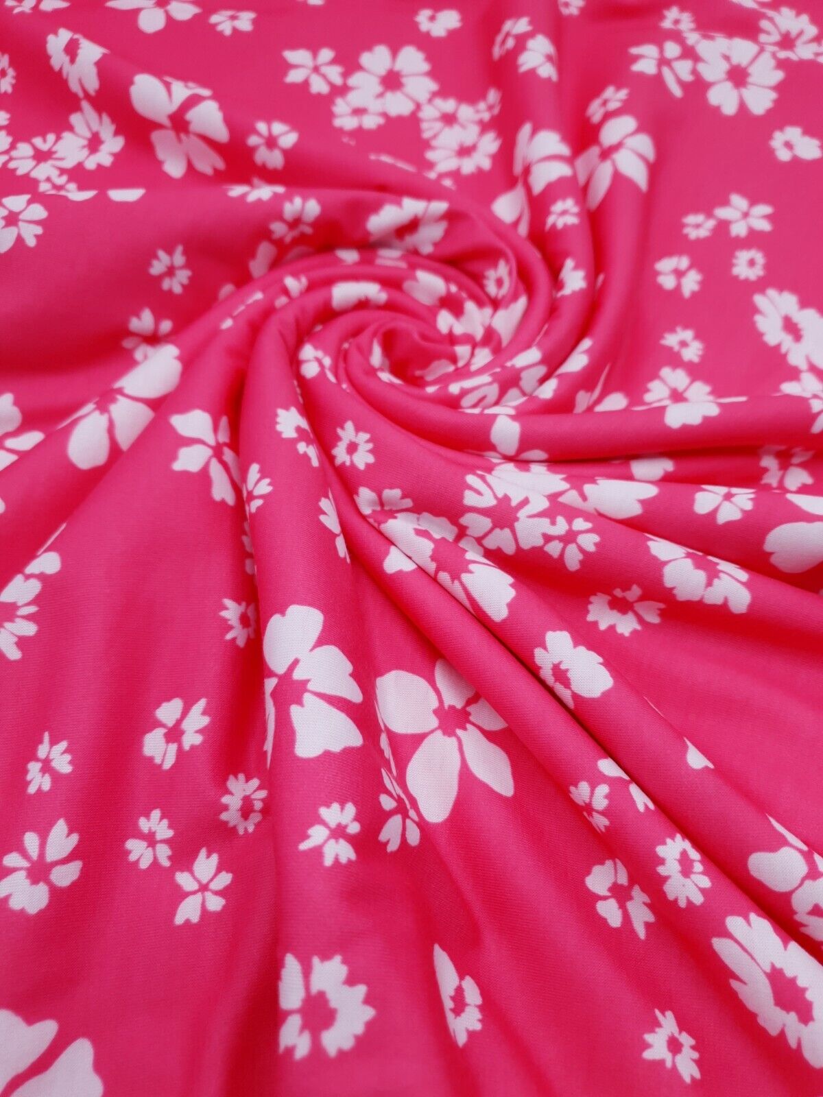 Hot Pink Floral Printed spun poly Elastane Fabric