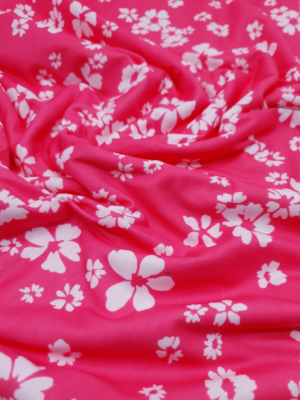 Hot Pink Floral Printed spun poly Elastane Fabric