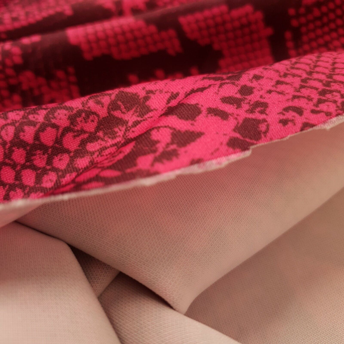 Hot Pink Snake Printed Plain Scuba 4 Way Stretch Jersey Fabric
