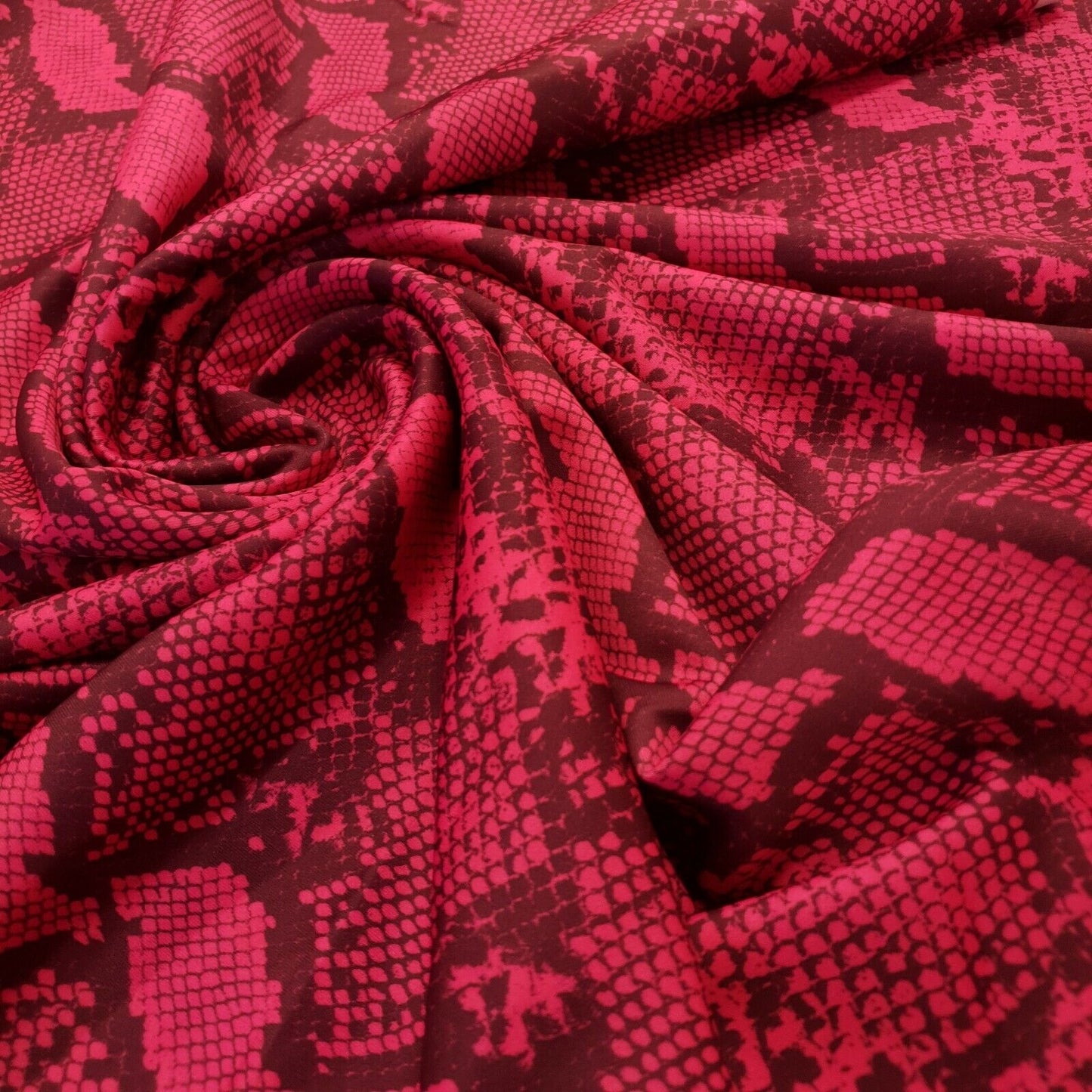 Hot Pink Snake Printed Plain Scuba 4 Way Stretch Jersey Fabric
