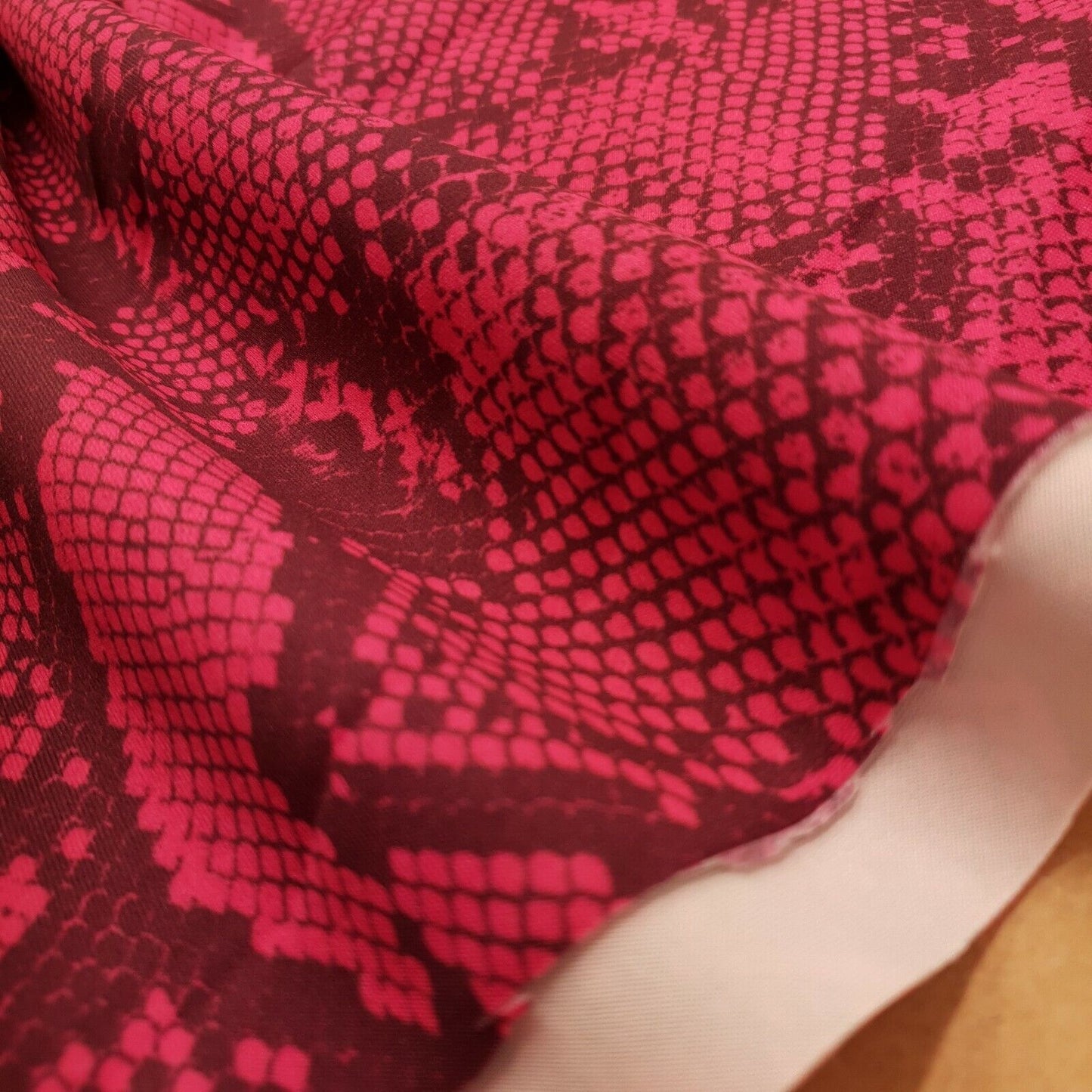 Hot Pink Snake Printed Plain Scuba 4 Way Stretch Jersey Fabric