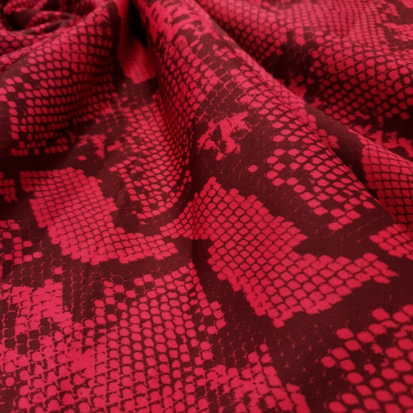 Hot Pink Snake Printed Plain Scuba 4 Way Stretch Jersey Fabric