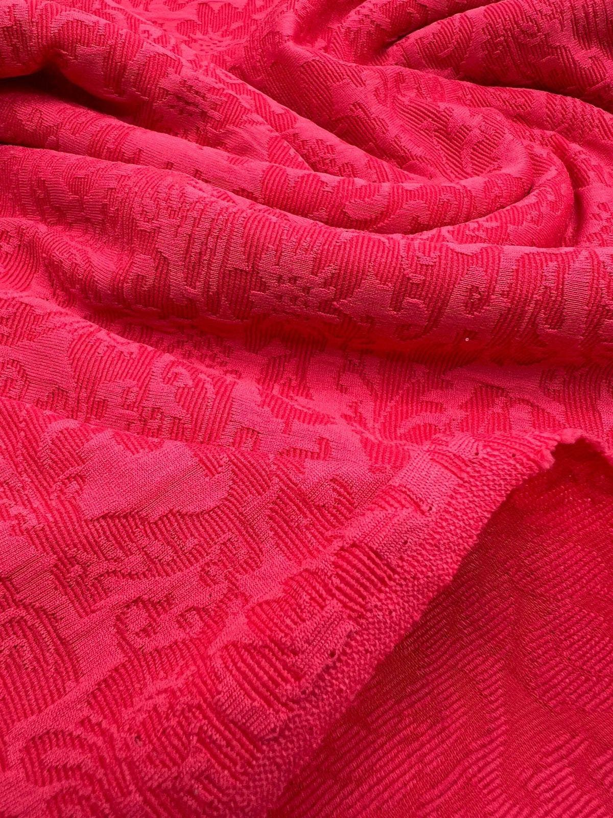Hot Pink Textured Jacquard 2 Way Stretch Fabric