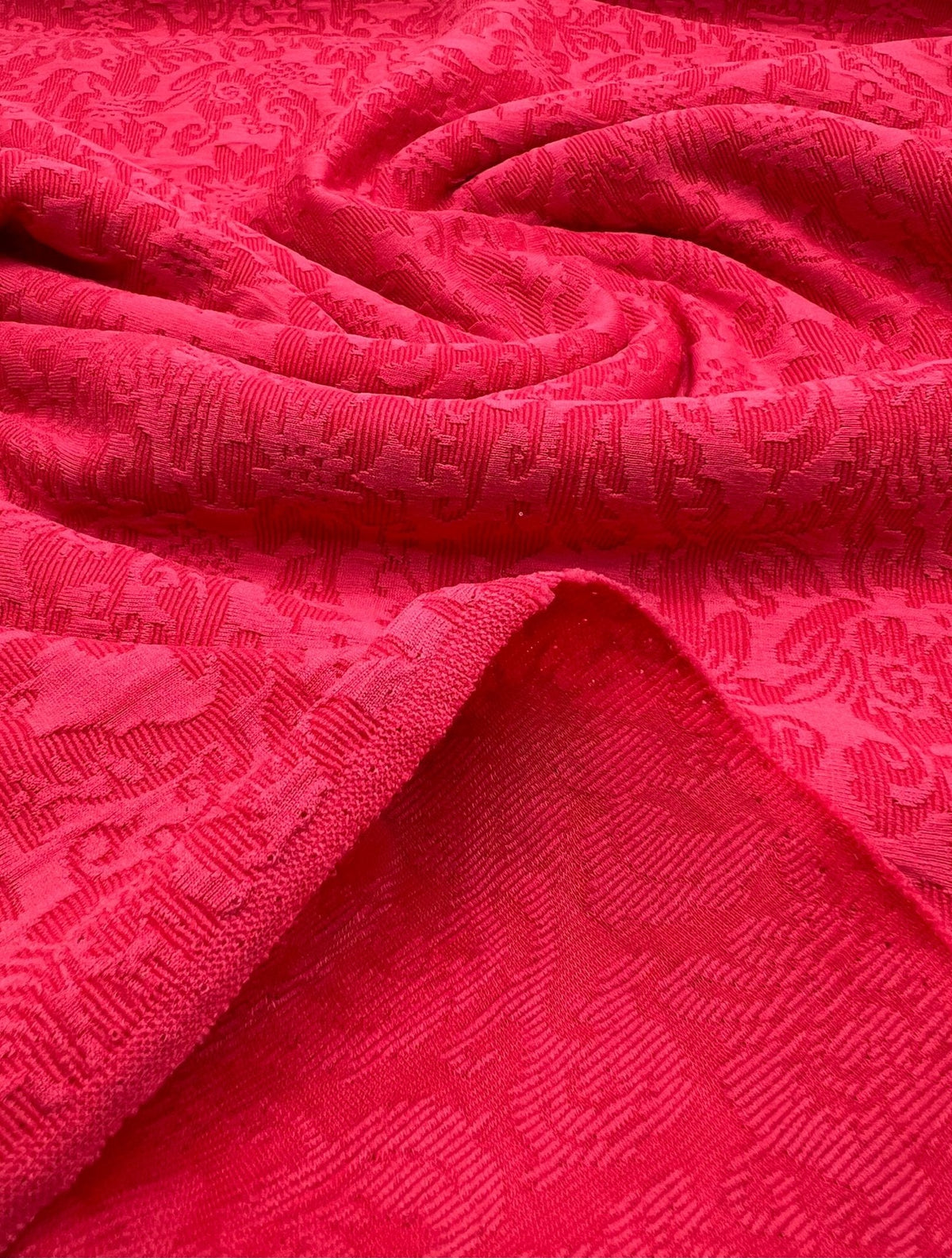 Hot Pink Textured Jacquard 2 Way Stretch Fabric
