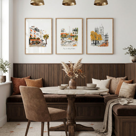 House Wall Art Paris Autumn Watercolour Prints | "Paris aux couleurs de l'automne" | Set of 3