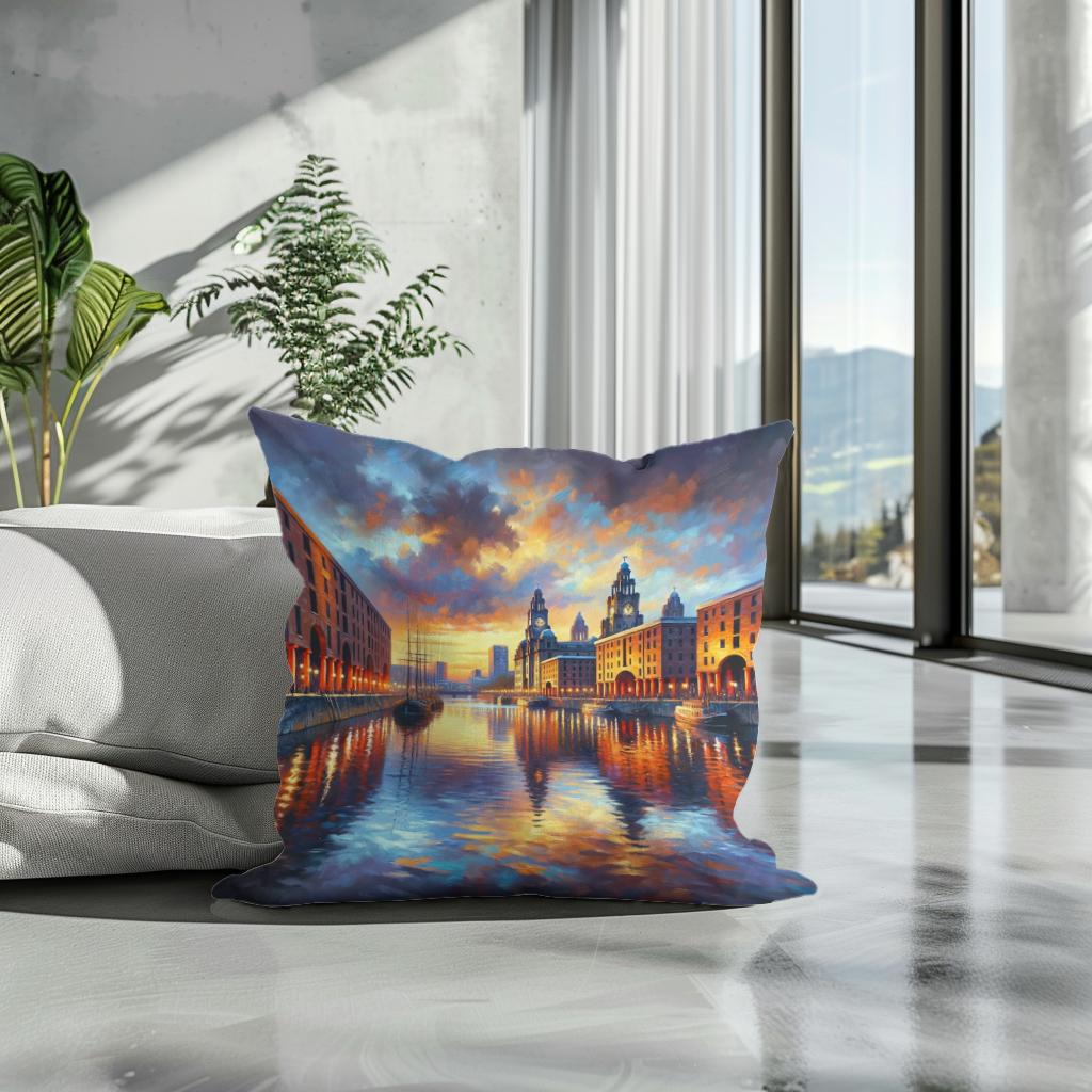 Liverpool Albert Dock Dusk Impression Cotton Cushion