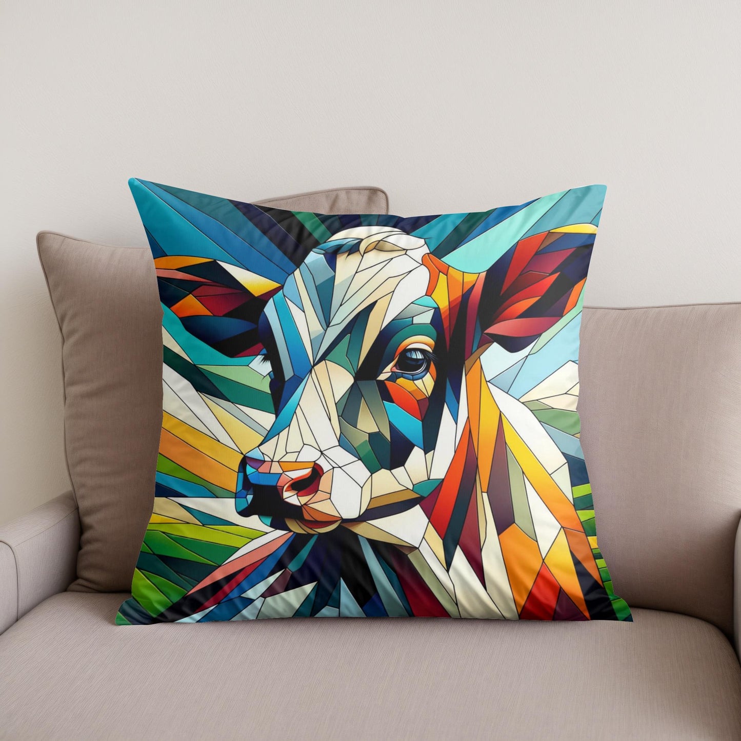 Cubist Contrast Cow Cotton Cushion
