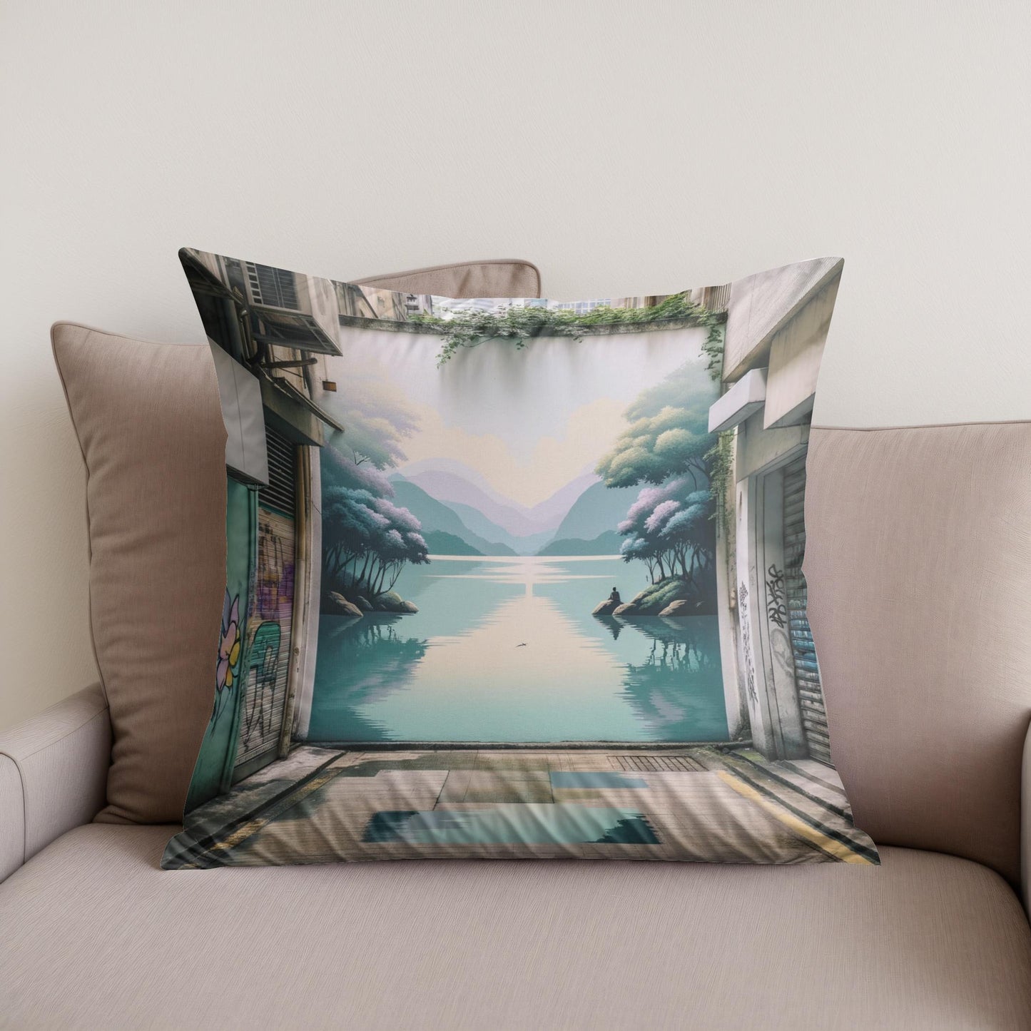 Serene Lake Alley Cotton Cushion