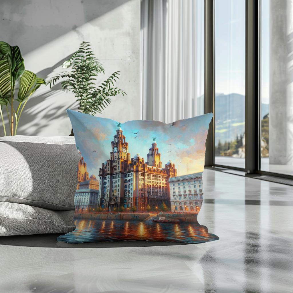 Liverpool Royal Liver Building Dusk Impression Cotton Cushion