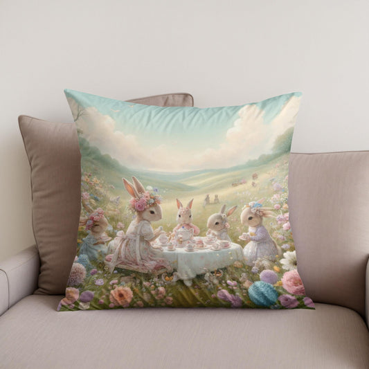 Rabbits' Tea Party Cotton Cushion
