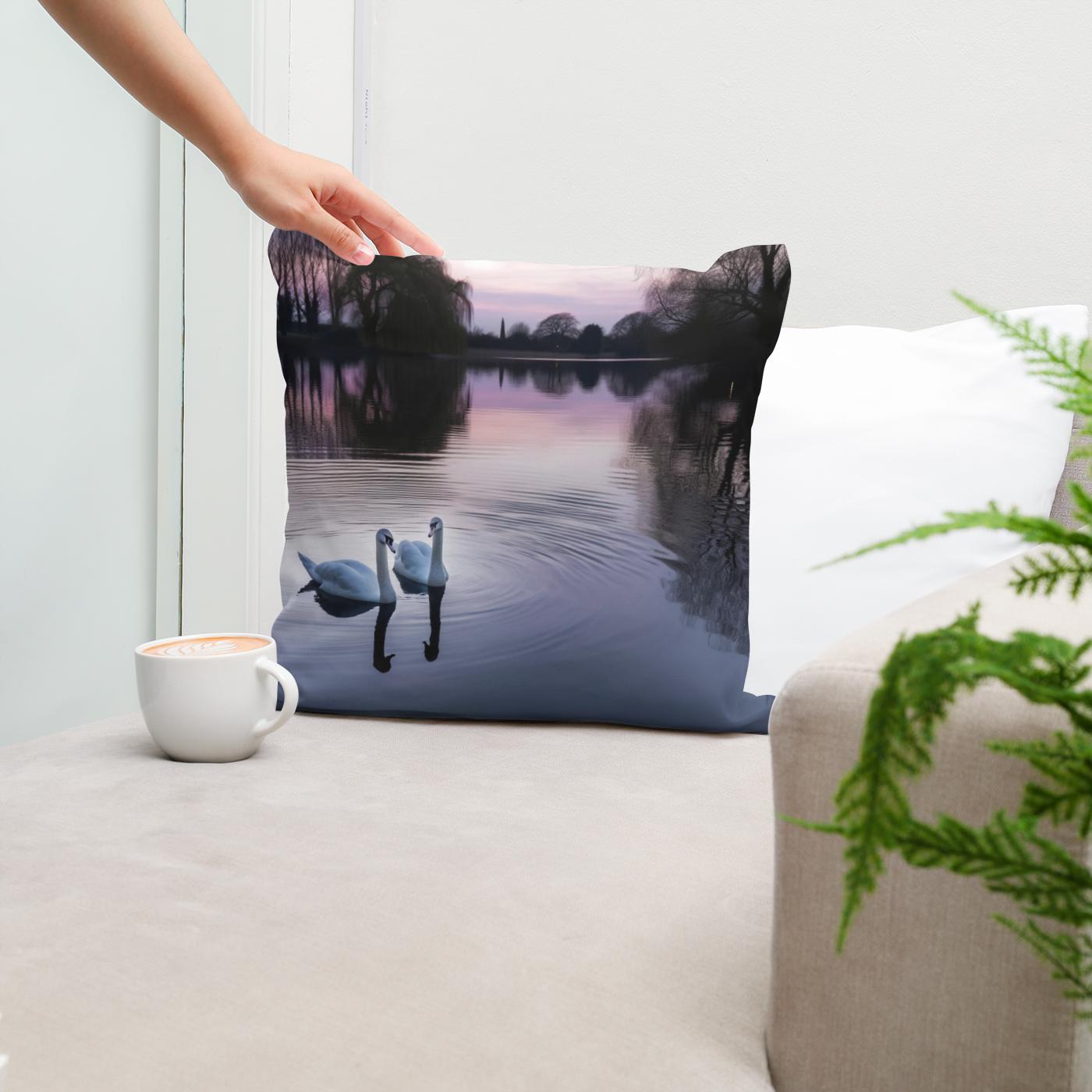 Twilight Swans Cotton Cushion