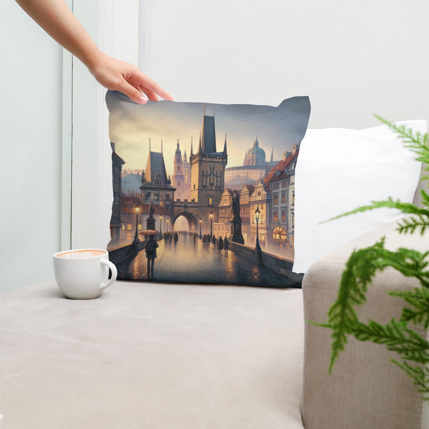 Prague Panorama Cotton Cushion