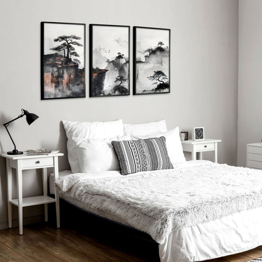 Ideas For Bedroom Wall Art | Set of 3 Asian Inspired Wall art Prints