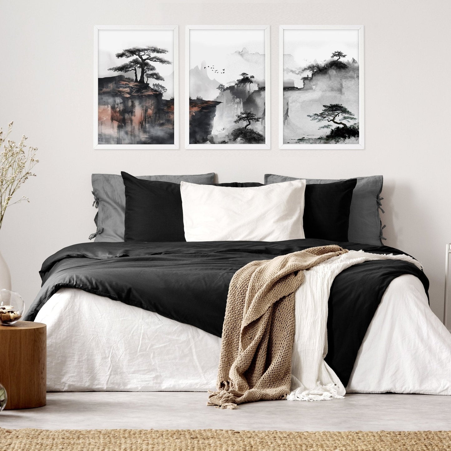 Ideas For Bedroom Wall Art | Set of 3 Asian Inspired Wall art Prints