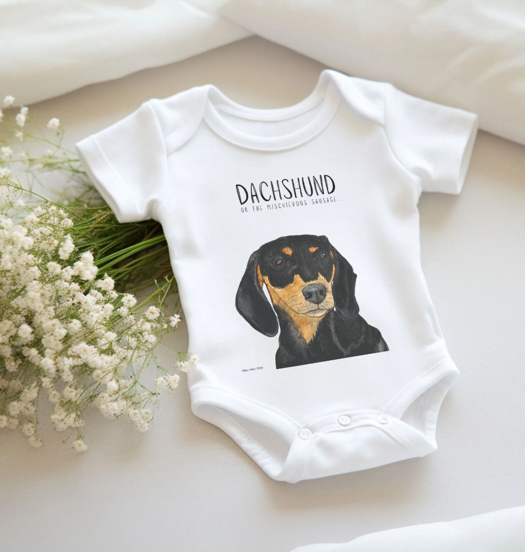Mischievous Hot Dog Baby Bodysuit – Too Cute to Handle! Black & Tan Dachshund