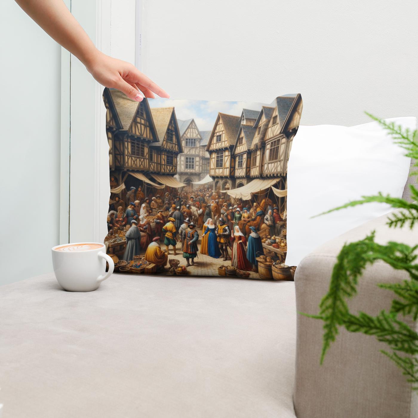 Medieval Market Day Cotton Cushion