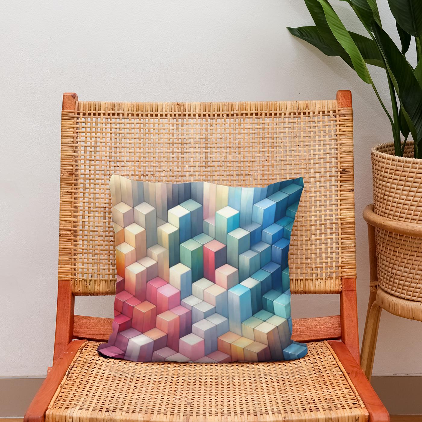 Pastel Serenity Cube Mosaic Cotton Cushion