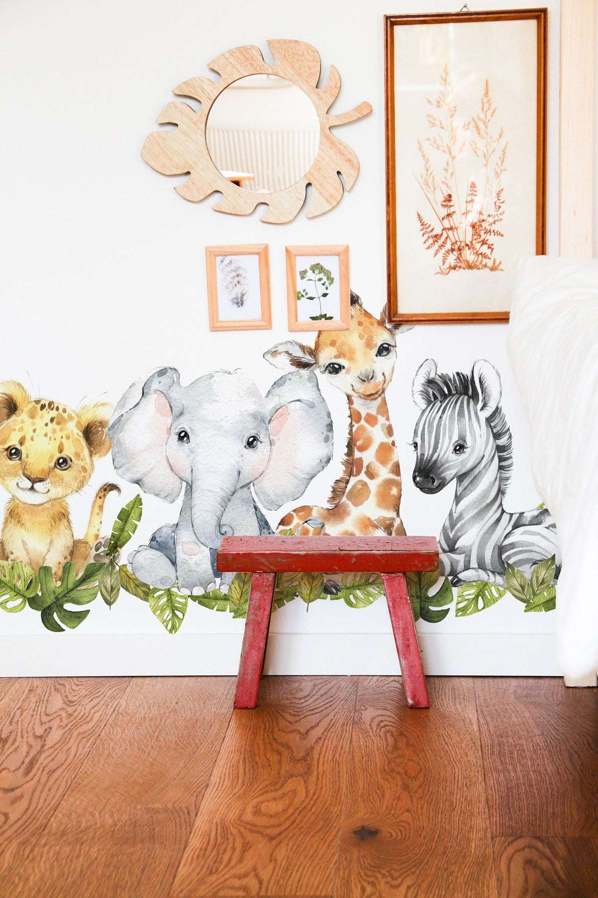 Baby Safari Animals Watercolour Wall Decal | Nursery Mural | Lion Elephant Sticker