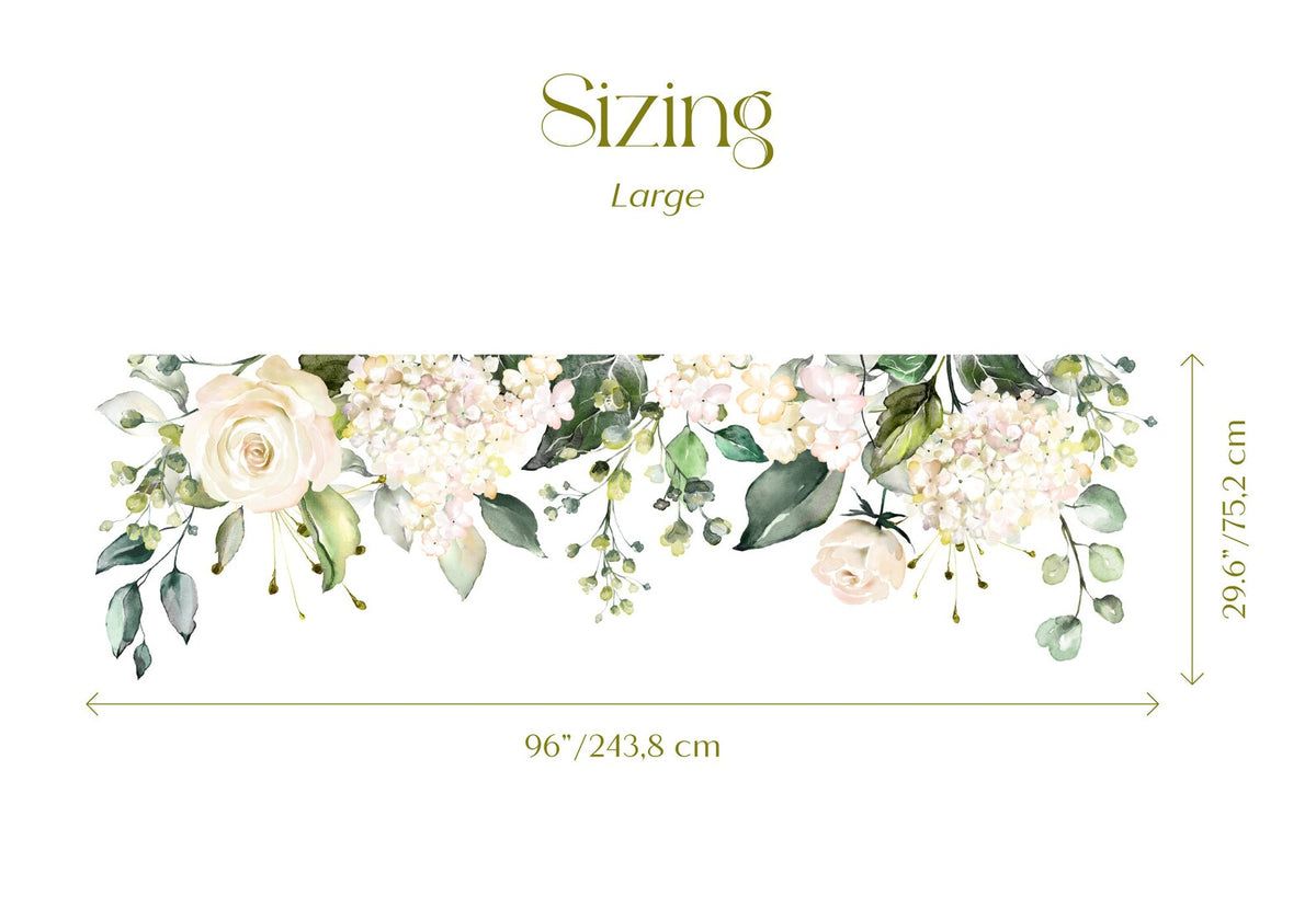 Watercolour White Floral Wall Decal | Soft Bouquet Wall Mural | Nursery Flowers Art Print