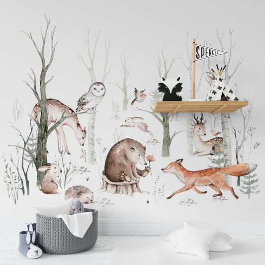 Woodland Forest Wall Decals for Kids | Animals and Tree Wall Decals | Nursery Woodland Stickers