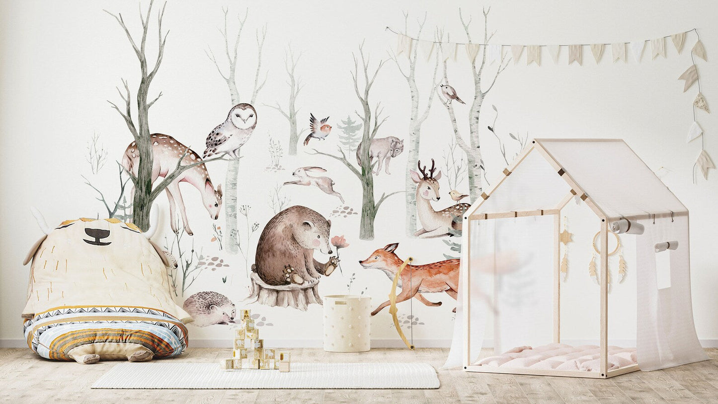 Woodland Forest Wall Decals for Kids | Animals and Tree Wall Decals | Nursery Woodland Stickers