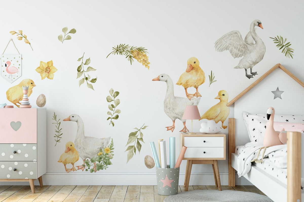Goose Wall Decals | Watercolour Geese Wall Stickers | Farm Animals Decals | Kids Room Decor