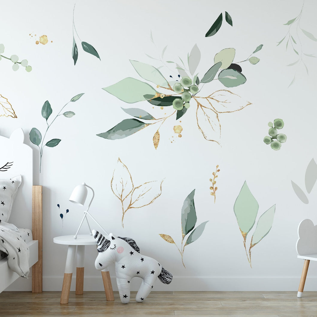 Jungle Leaves Wall Decal for Nursery, Bathroom Tropical Wall Decals, Palm Banana Leaf Wall Decal, Safari Tropical Plants Decal Peel & Stick