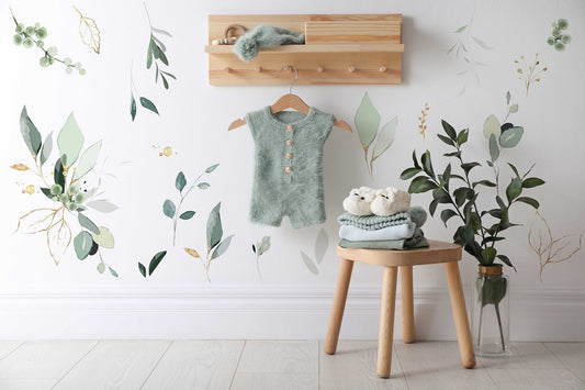Jungle Leaves Wall Decal for Nursery, Bathroom Tropical Wall Decals, Palm Banana Leaf Wall Decal, Safari Tropical Plants Decal Peel & Stick