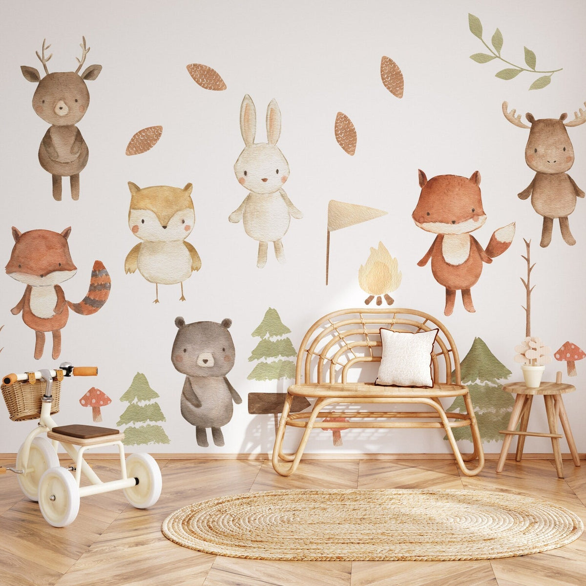 Forest Animals Nursery Wall Decal | Woodland Nursery Decal | Watercolour Bear, Deer, Owl, Fox, Rabbit Stickers | Peel and Stick Wall Decal
