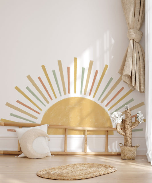 Large Boho Half Sun Watercolor Wall Decal | Nursery Decor | Kids Room Wall Art | Removable Wall Stickers | 5 sizes available