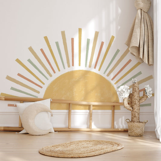 Large Boho Half Sun Watercolour Wall Decal | Nursery Decor | Kids Room Wall Art | Removable Wall Stickers | 5 sizes available