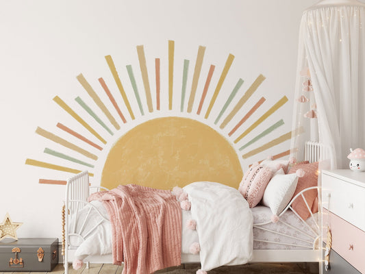 Large Boho Half Sun Watercolor Wall Decal | Nursery Decor | Kids Room Wall Art | Removable Wall Stickers | 5 sizes available