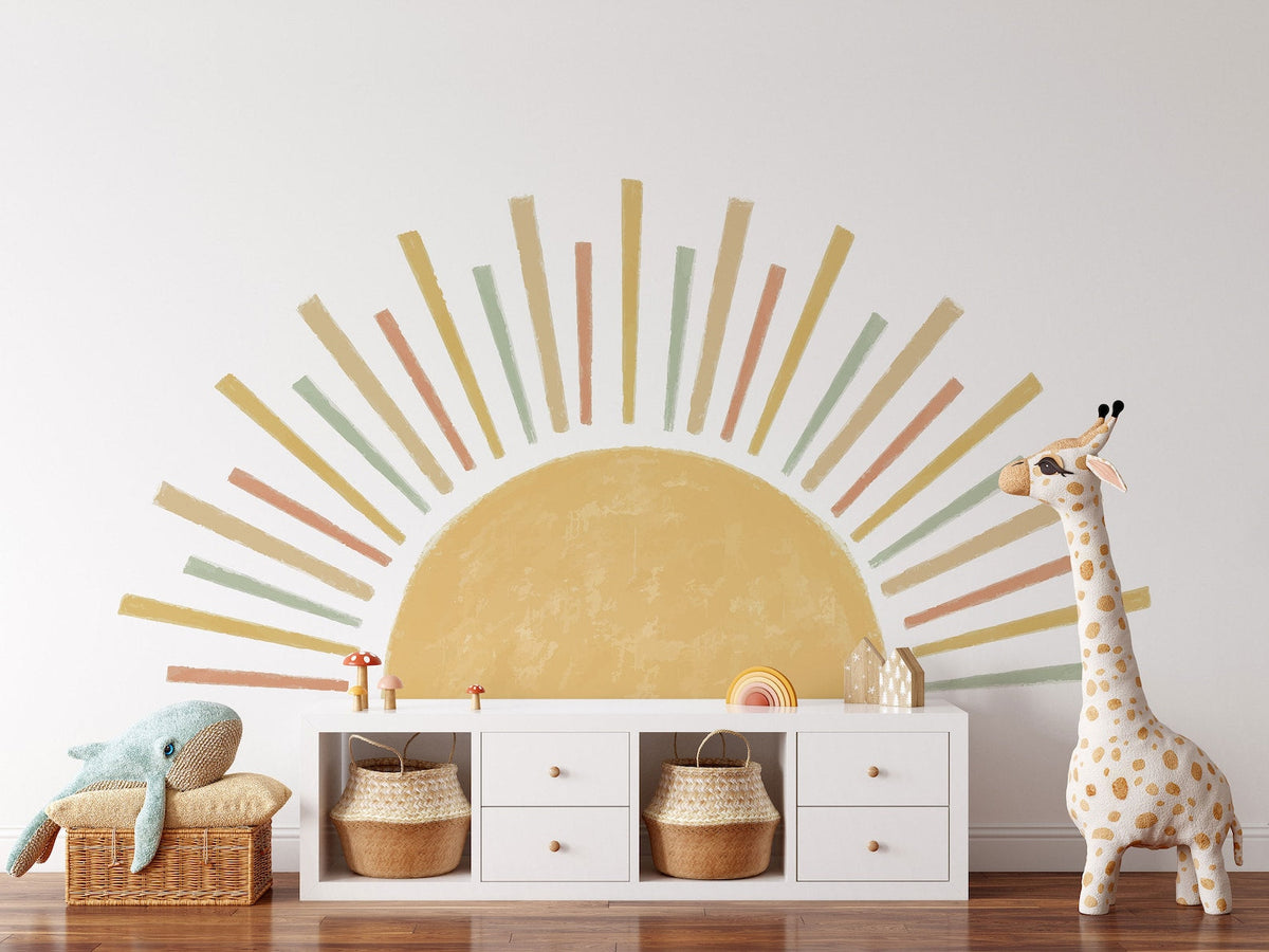 Large Boho Half Sun Watercolour Wall Decal | Nursery Decor | Kids Room Wall Art | Removable Wall Stickers | 5 sizes available
