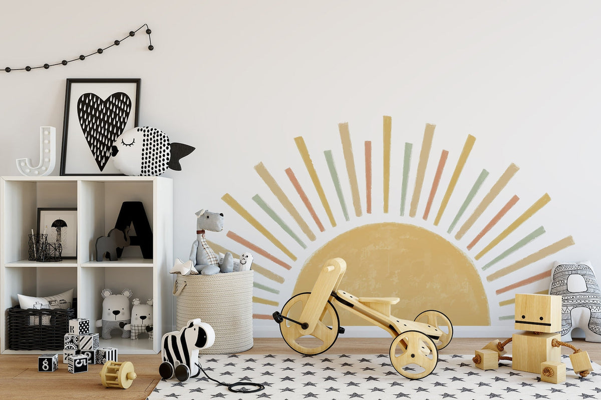 Large Boho Half Sun Watercolour Wall Decal | Nursery Decor | Kids Room Wall Art | Removable Wall Stickers | 5 sizes available