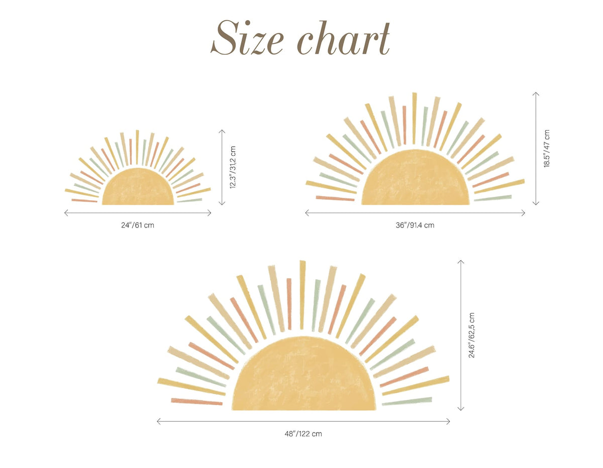 Large Boho Half Sun Watercolour Wall Decal | Nursery Decor | Kids Room Wall Art | Removable Wall Stickers | 5 sizes available