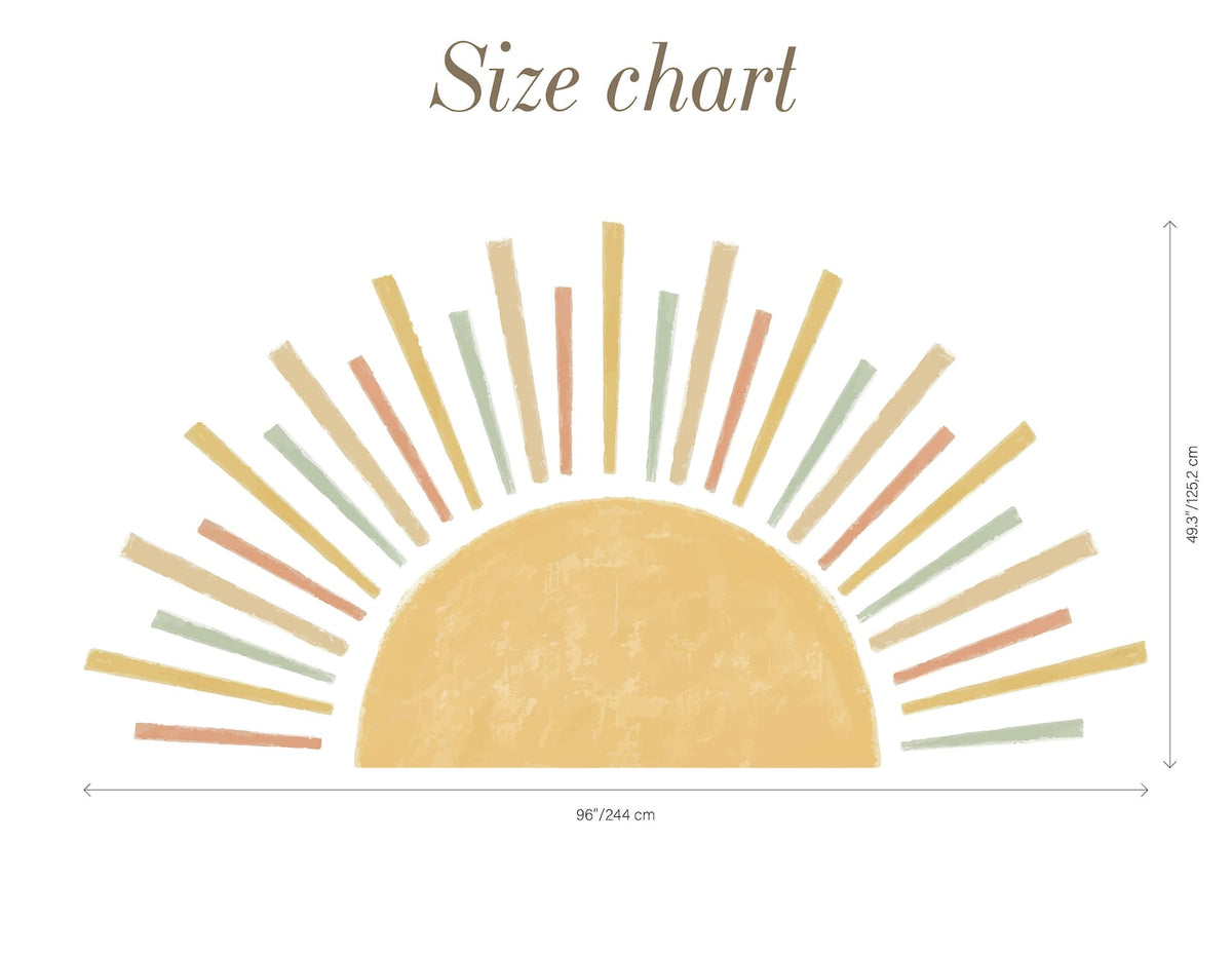 Large Boho Half Sun Watercolour Wall Decal | Nursery Decor | Kids Room Wall Art | Removable Wall Stickers | 5 sizes available