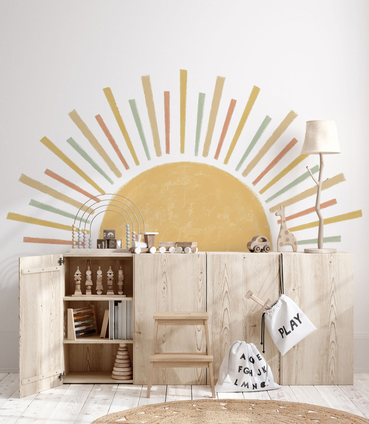 Large Boho Half Sun Watercolour Wall Decal | Nursery Decor | Kids Room Wall Art | Removable Wall Stickers | 5 sizes available
